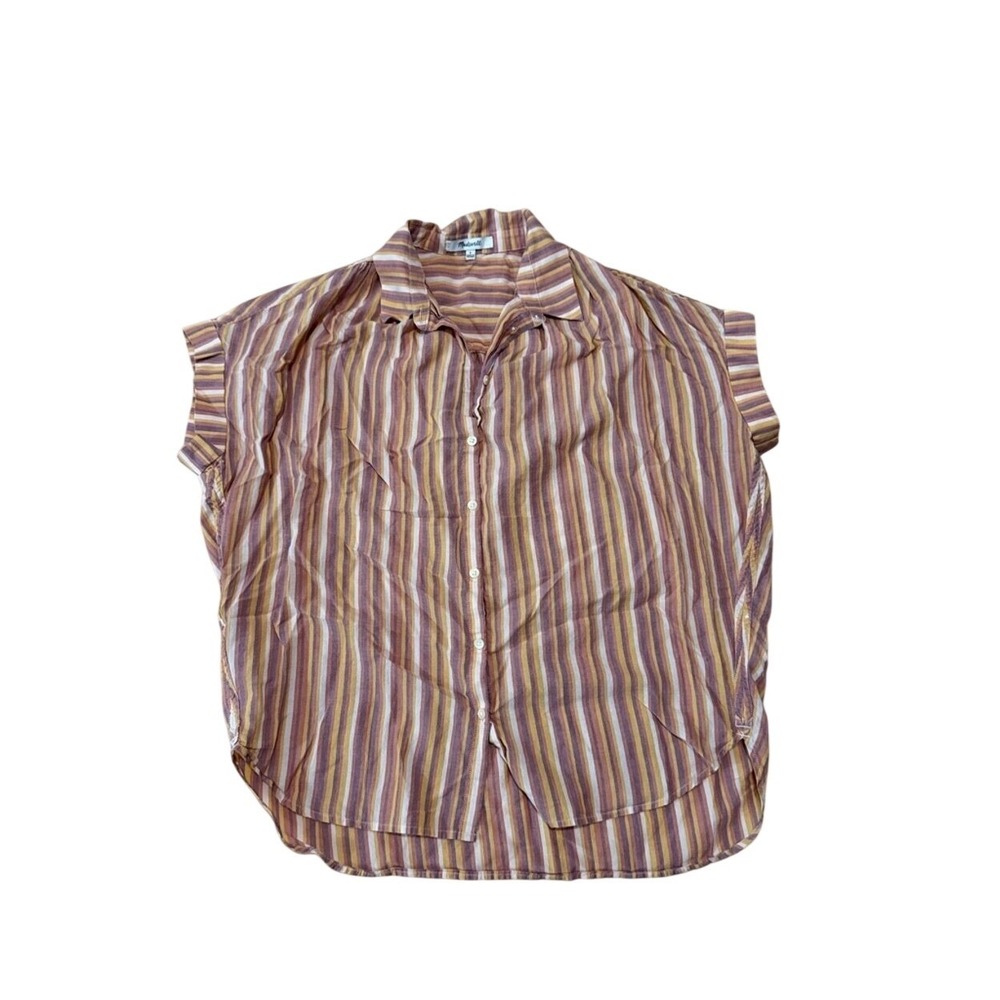 MADEWELL‎ Womens Top Striped Short Sleeve Button Down Boho Coastal Earthy Small